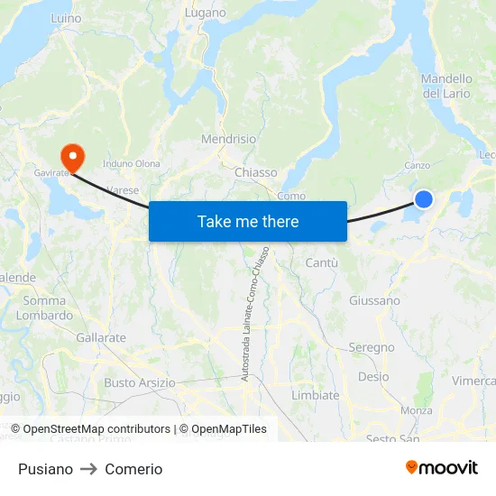 Pusiano to Comerio map