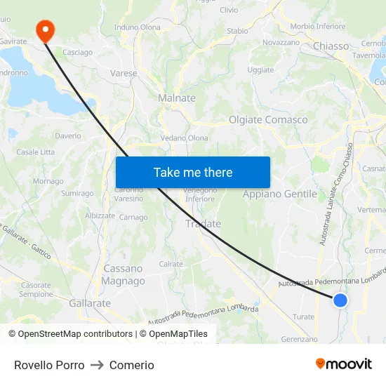 Rovello Porro to Comerio map