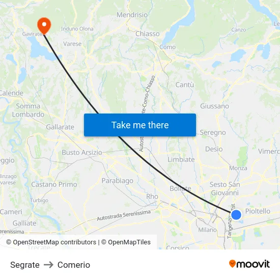 Segrate to Comerio map