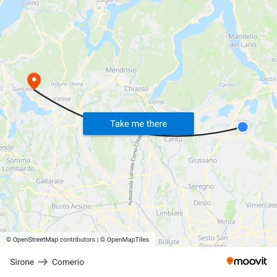 Sirone to Comerio map