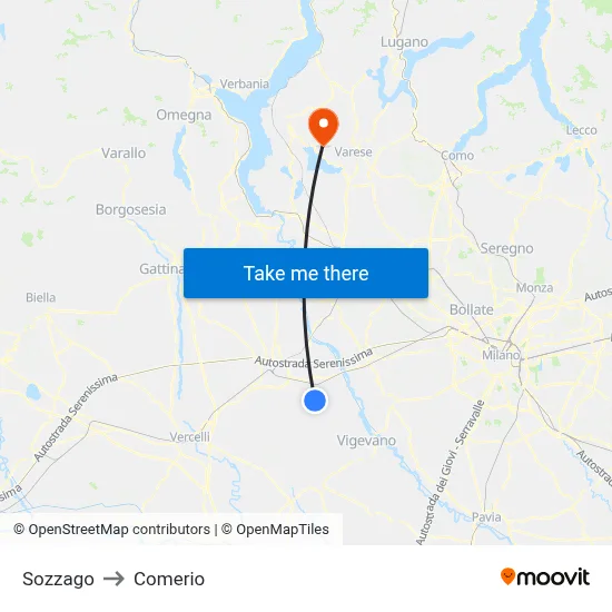 Sozzago to Comerio map