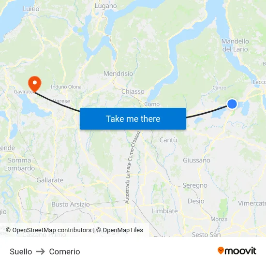 Suello to Comerio map