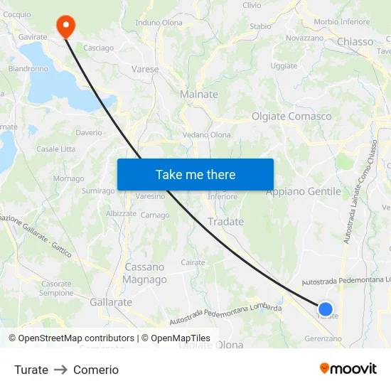 Turate to Comerio map