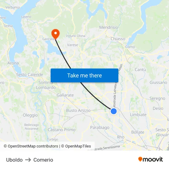 Uboldo to Comerio map