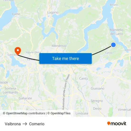 Valbrona to Comerio map