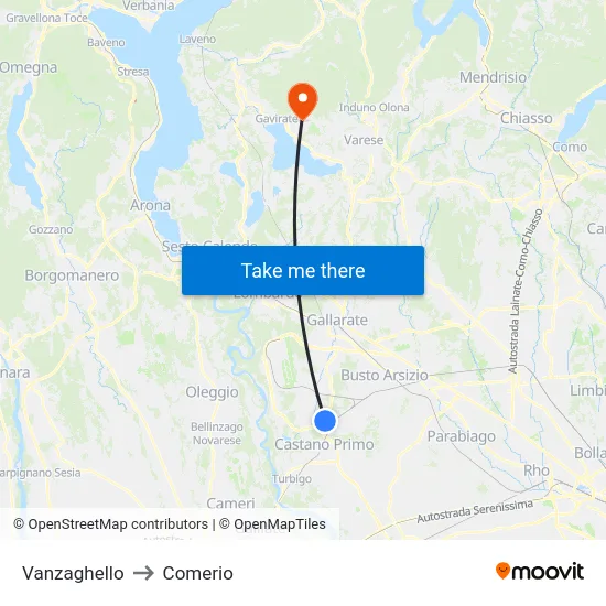 Vanzaghello to Comerio map