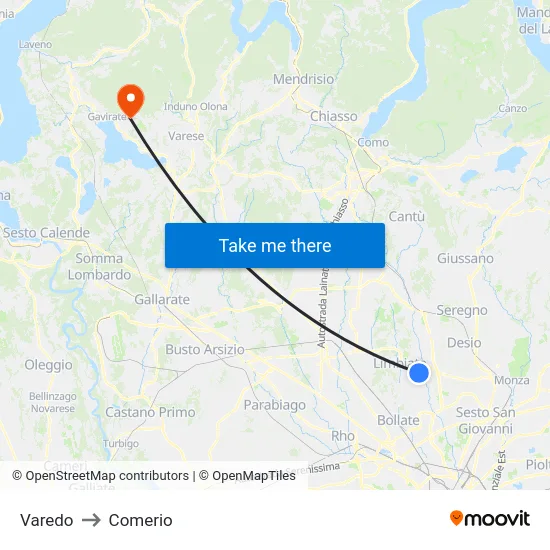 Varedo to Comerio map
