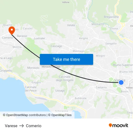 Varese to Comerio map