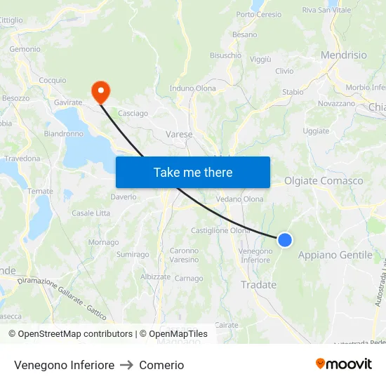 Venegono Inferiore to Comerio map