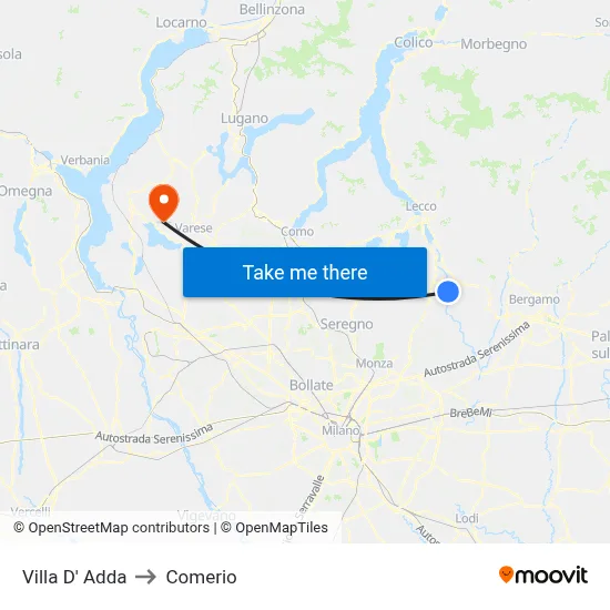 Villa D' Adda to Comerio map