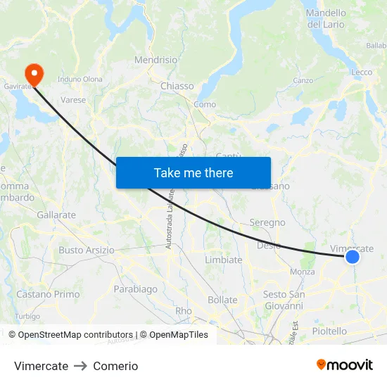Vimercate to Comerio map