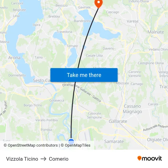 Vizzola Ticino to Comerio map