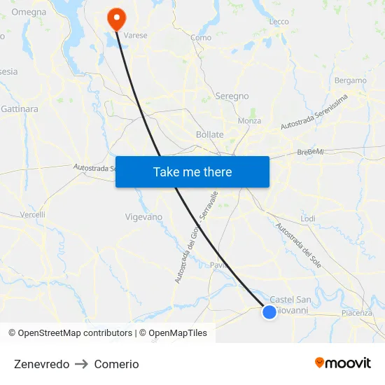 Zenevredo to Comerio map