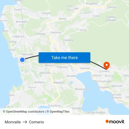 Monvalle to Comerio map
