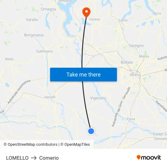 Lomello to Comerio map