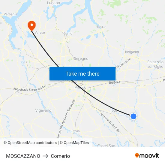 Moscazzano to Comerio map
