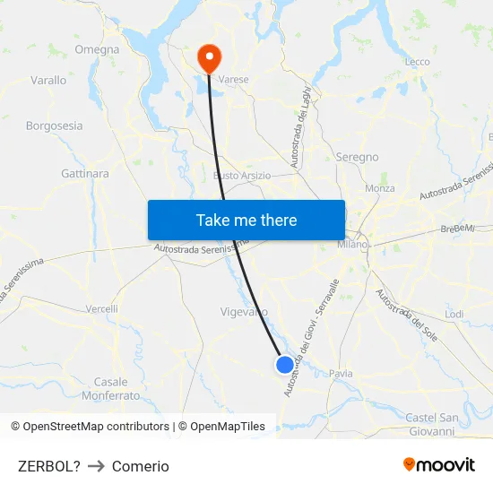 Zerbol to Comerio map
