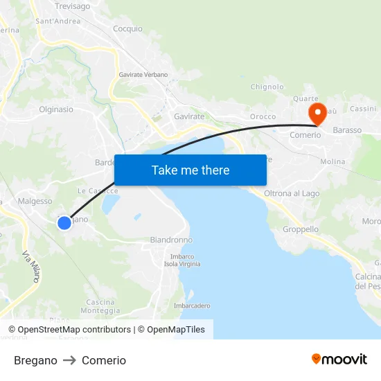 Bregano to Comerio map