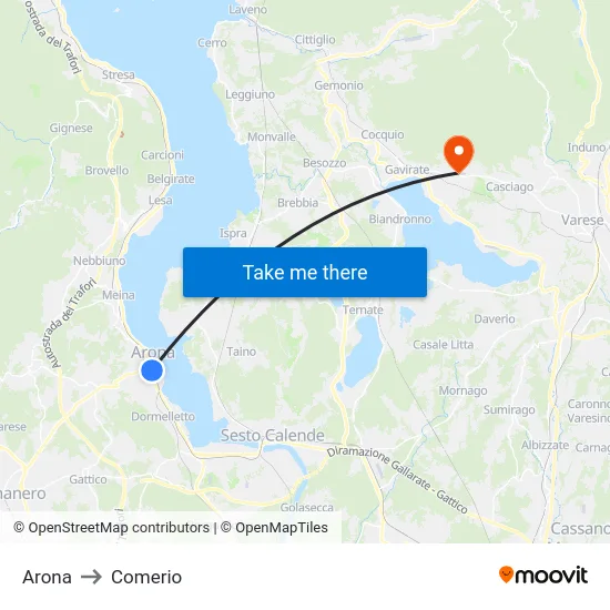 Arona to Comerio map