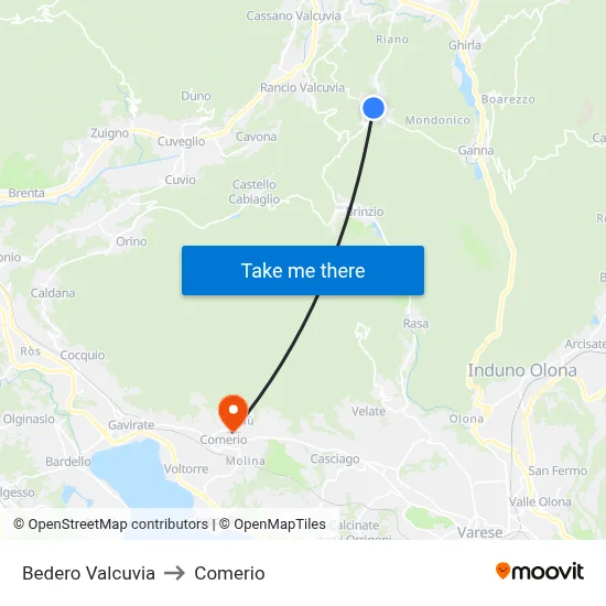 Bedero Valcuvia to Comerio map