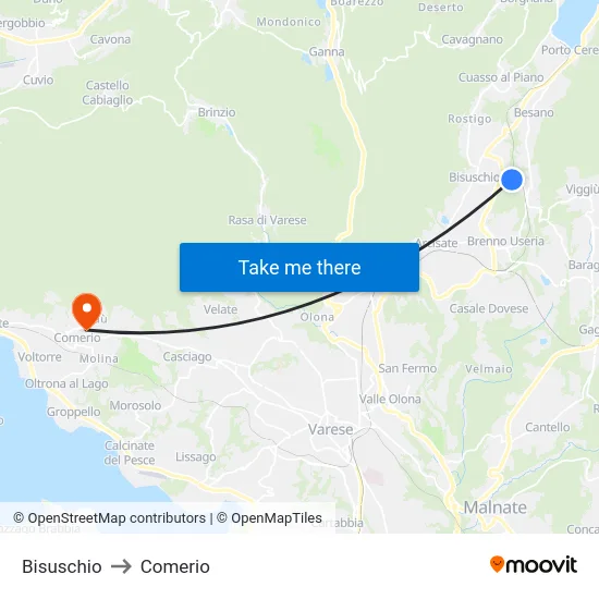 Bisuschio to Comerio map