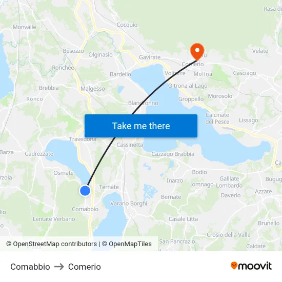 Comabbio to Comerio map