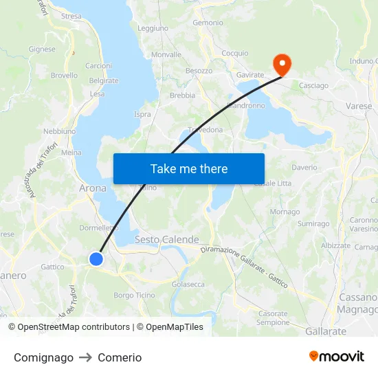Comignago to Comerio map