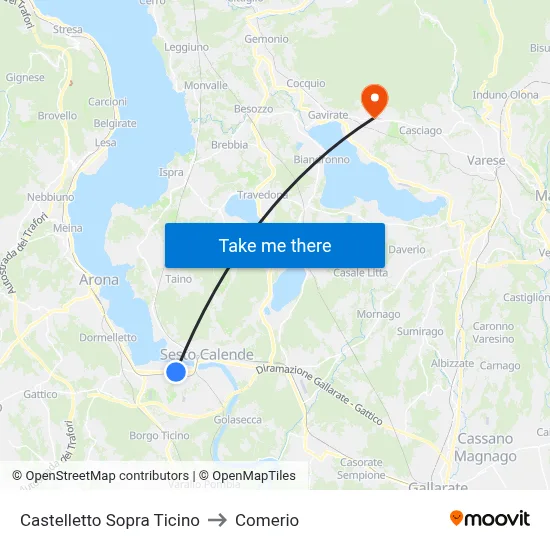 Castelletto Sopra Ticino to Comerio map
