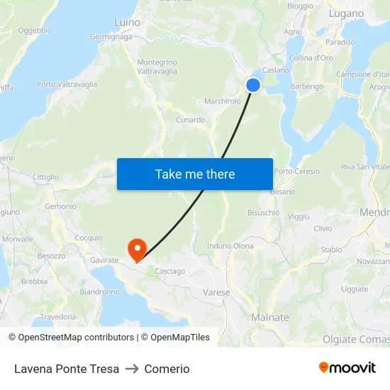 Lavena Ponte Tresa to Comerio map
