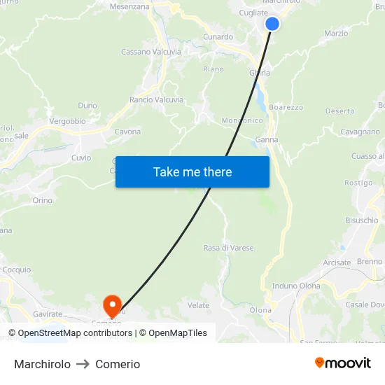 Marchirolo to Comerio map