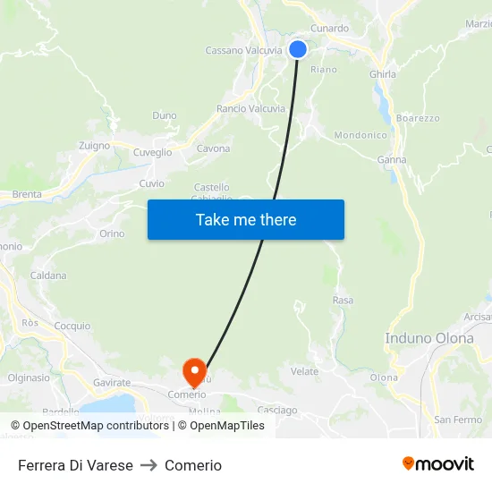 Ferrera Di Varese to Comerio map