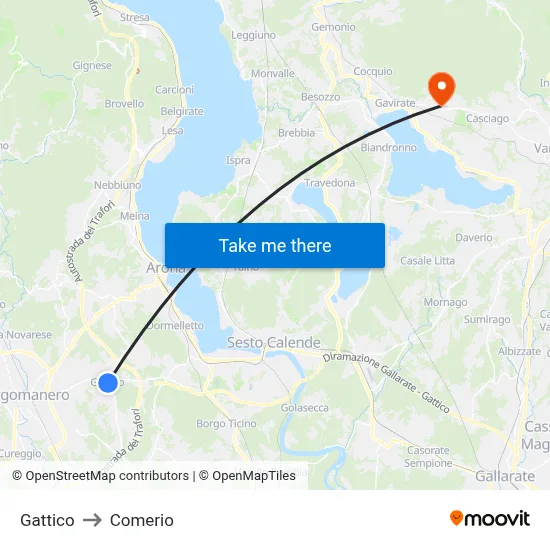 Gattico to Comerio map