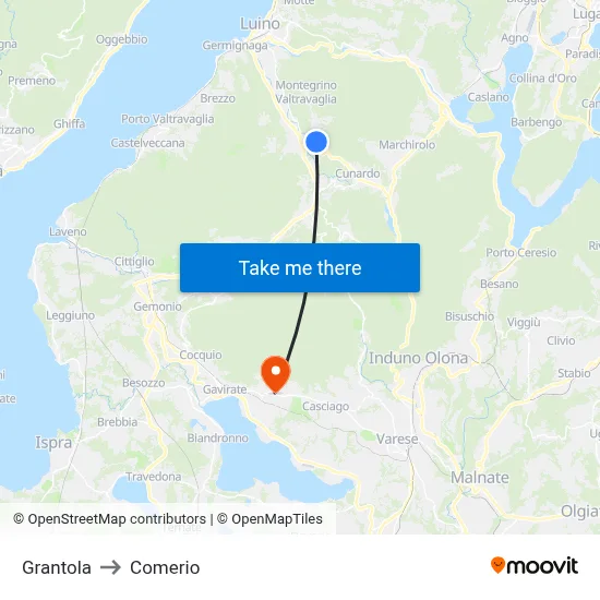 Grantola to Comerio map
