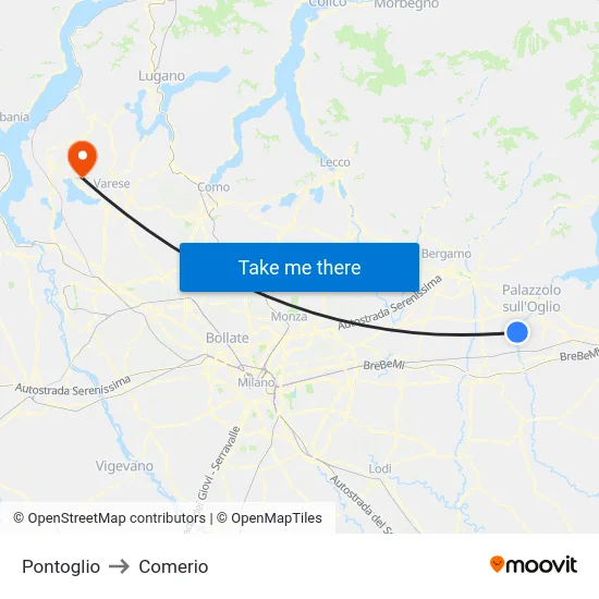 Pontoglio to Comerio map