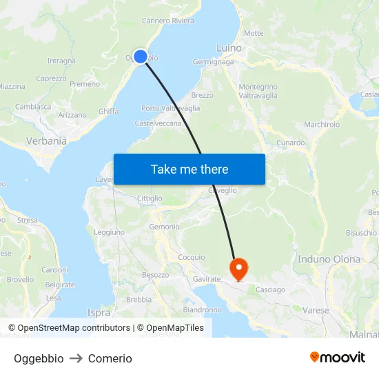 Oggebbio to Comerio map