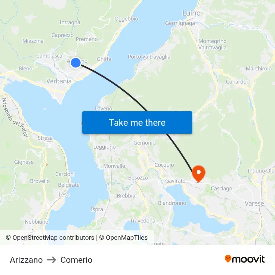Arizzano to Comerio map