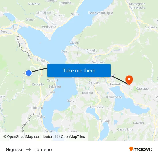 Gignese to Comerio map