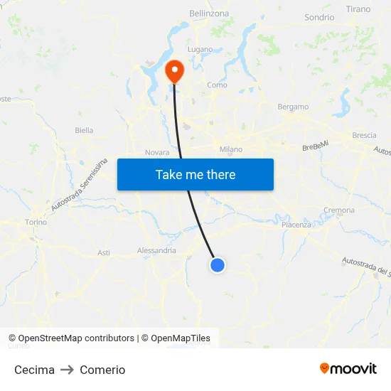 Cecima to Comerio map