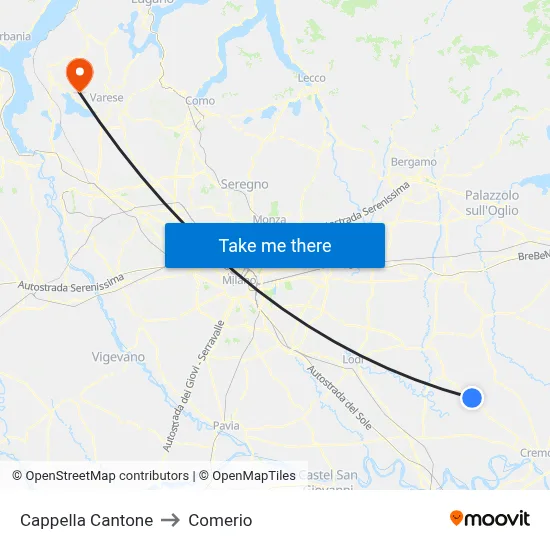 Cappella Cantone to Comerio map