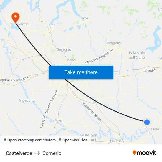 Castelverde to Comerio map