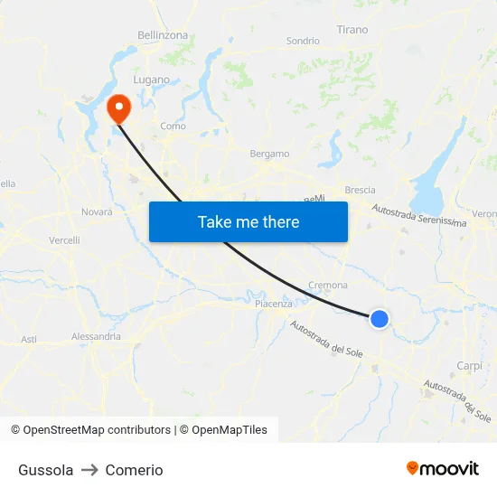 Gussola to Comerio map