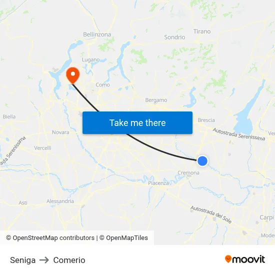 Seniga to Comerio map