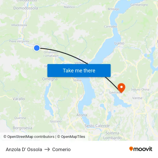 Anzola D' Ossola to Comerio map
