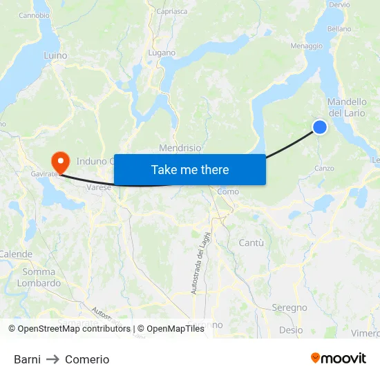 Barni to Comerio map