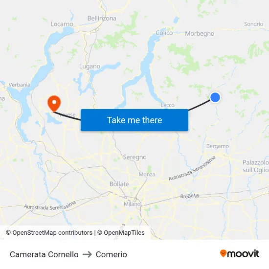 Camerata Cornello to Comerio map