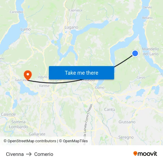 Civenna to Comerio map