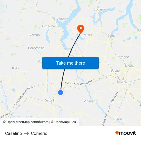 Casalino to Comerio map