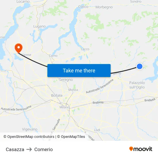 Casazza to Comerio map