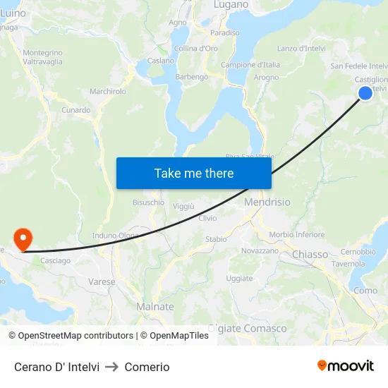 Cerano D' Intelvi to Comerio map