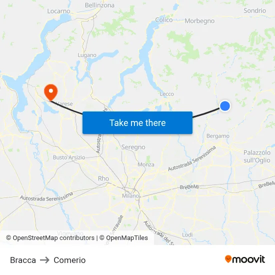 Bracca to Comerio map
